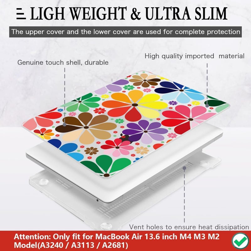CISSOOK Compatible with MacBook Air 13.6 inch Case 2025 2024 2023 2022 Release A3240 A3113 A2681, Plastic Hard Shell Case Keyboard Cover Set for MacBook Air 13 inch M2 M3 M4, Colorful Floral - Image 3
